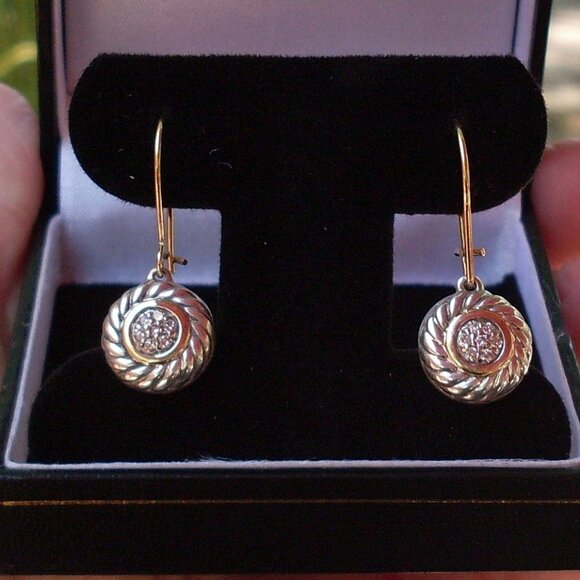 Rare & Retired David Yurman Diamond Cookie Earrings w/DY French Wires - 18K/925 - Picture 1 of 6